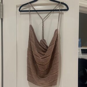 JLUXLABEL Taupe Knit Cowl Backless Tank Top